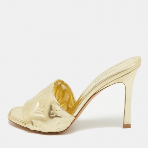 Louis Vuitton Gold Monogram Embossed Leather Revival Slide Sandals Size 37