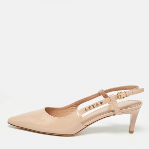 Louis Vuitton Pink Patent Leather Signature Slingback Pumps Size 38