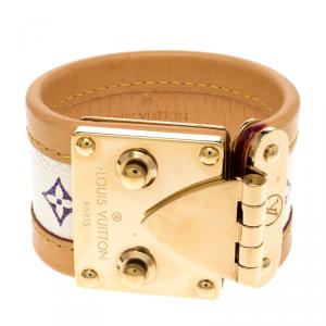 Louis Vuitton Beige Multicolor Monogram Canvas Leather S Lock Wide Cuff Bracelet 