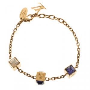 Pre Owned Louis Vuitton Monogram Gamble Dice Crystal Gold Tone Bracelet