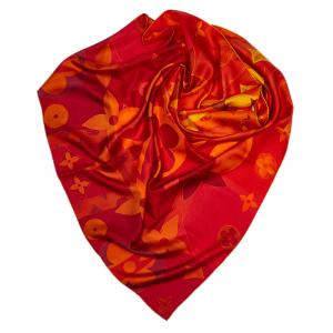 Pre Owned Louis Vuitton Red/Yellow Monogram Silk Square Scarf