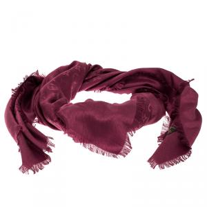 مملوكة مسبقًا وشاح لوي فيتون حرير وصوف مونوغرامي وردي بيري