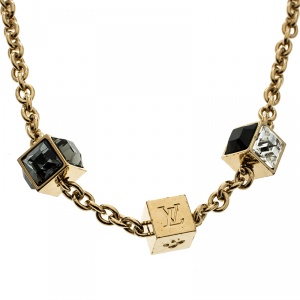 Pre Owned Louis Vuitton Gamble Crystal Gold Tone Necklace