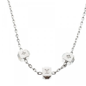 مملوكة مسبقًا Louis Vuitton Gamble Crystal Silver Tone Station Necklace