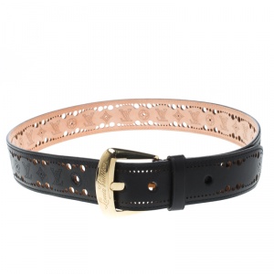 Pre Owned Louis Vuitton Black Perforated Leather Phoenix Belt 85cm