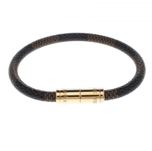 Pre Owned Louis Vuitton Keep It Damier Canvas Gold Tone Bracelet 16cm