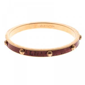 Louis Vuitton Gimme A Clue Red Leather Inlay Gold Tone Bangle Bracelet