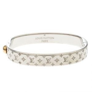 Pre Owned Louis Vuitton Nanogram Cuff Silver Tone Bracelet S