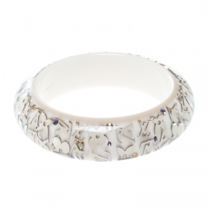 مملوكة مسبقًا Louis Vuitton Clear Resin Gold Tone Monogram Inclusion Wide Bangle Bracelet 20cm