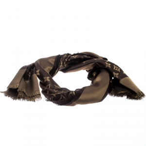 Pre Owned Louis Vuitton  Brown Monogram Silk and Wool Shine Shawl