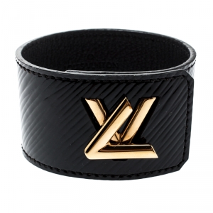 Pre Owned Louis Vuitton Black Epi Leather Gold Tone Twist It Bracelet
