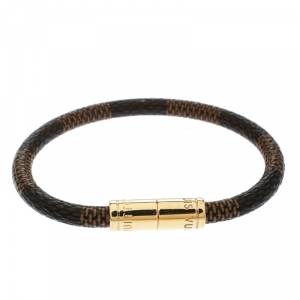 Pre Owned Louis Vuitton Keep It Damier Canvas Gold Tone Bracelet 16cm