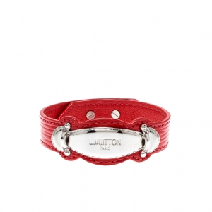 Louis Vuitton Handle It Red Epi Leather Silver Tone Bracelet 19