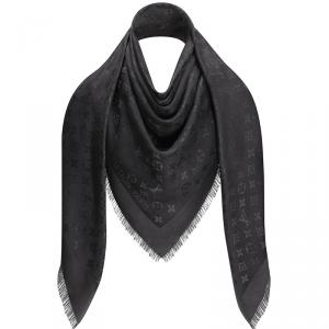Pre Owned Louis Vuitton Charcoal Grey Monogram Silk and Wool Shawl