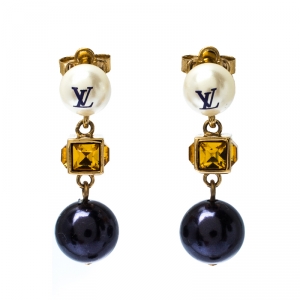 Louis Vuitton Two Tone Faux Pearl and Crystal Cry Me A River Drop Earring