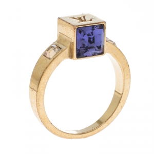 Pre Owned Louis Vuitton Gamble Crystal Gold Tone Ring 53