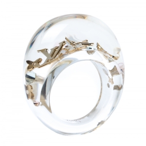 Pre Owned Louis Vuitton Clear Resin Gold Tone Monogram Inclusion Ring Size 58