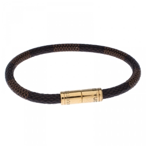 Pre Owned Louis Vuitton Keep It Damier Canvas Gold Tone Bracelet 18 cm