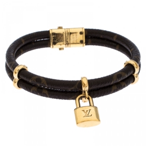 Pre Owned Louis Vuitton Keep It Twice Double Monogram Canvas Padlock Charm Bracelet 17 cm