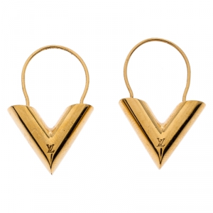 Pre Owned Louis Vuitton Essential V Gold Tone Hoop Earring