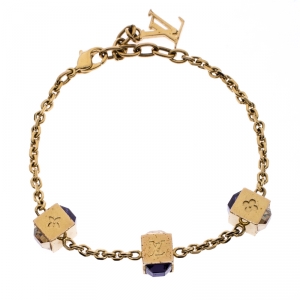 Pre Owned Louis Vuitton Gamble Crystal Gold Tone Station Bracelet