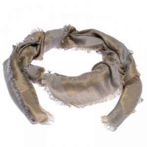 Pre Owned Louis Vuitton Gold and Grey Monogram Shine Shawl