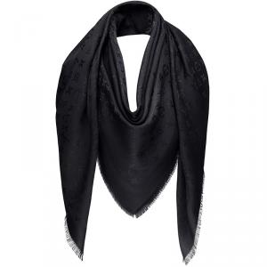 Pre Owned Louis Vuitton Black Monogram Silk and Wool Shawl