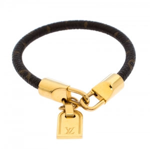 Pre Owned Louis Vuitton Monogram Luck It Brown Canvas Gold Tone Charm Bracelet 
