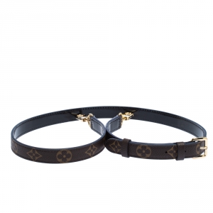 Pre Owned Louis Vuitton Brown/Black Monogram Canvas and Patent Leather Shoulder Strap