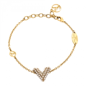Louis Vuitton Essential V Faux Pearl Gold Tone Bracelet