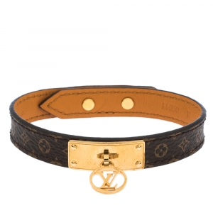 Pre Owned Louis Vuitton Logomania Brown Monogram Canvas Gold Tone Bracelet 19