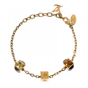 مملوكة مسبقًا Louis Vuitton Gamble Crystal Gold Tone Station Bracelet