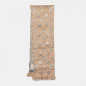 Louis Vuitton Beige Logomania Wool & Silk Shine Scarf