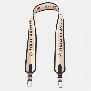 Pre Owned Louis Vuitton Pink/Black Logo Jacquard Canvas Speedy Bandouliere Bag Strap 