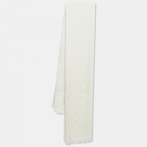 Pre Owned Louis Vuitton Cream Cashmere & Silk Monogram Classic Shawl