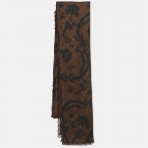 Pre Owned Louis Vuitton Brown Monogram Floral Print Modal and Silk Shawl