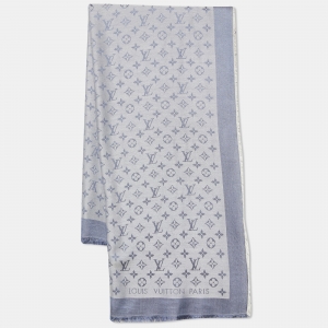 Louis Vuitton Bleu Clair Monogram Silk & Wool Denim Shawl