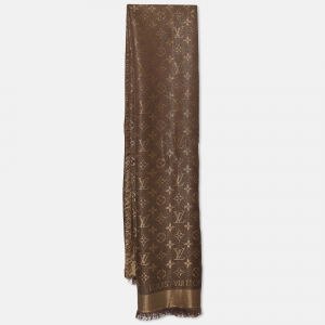 مملوكة مسبقًا Louis Vuitton Brown Monogram Silk Blend Shine Shawl