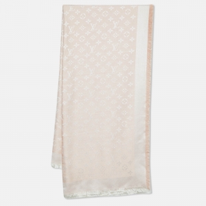 مملوكة مسبقًا Louis Vuitton Pink Monogram Silk & Wool Denim Shawl