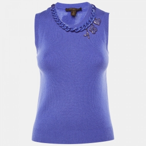 Louis Vuitton Lavender Cashmere Neck Chain Detail Sleeveless Top S