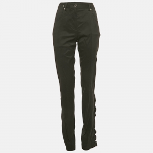 Pre Owned Louis Vuitton Black Crepe Ruffed Pants M