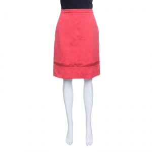 Louis Vuitton Pink Cotton Silk Floral Embossed Jacquard Skirt M