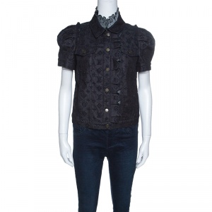 Louis Vuitton Indigo Monogram Eyelet Embroidered Denim Short Sleeve Shirt M