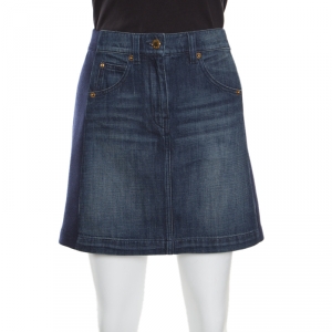 Louis Vuitton Indigo Faded Effect Denim Side Paneled Mini Skirt S