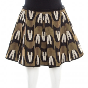 Louis Vuitton Green Fuzzy Wool Embroidered Pleated Jacquard Mini Skirt S