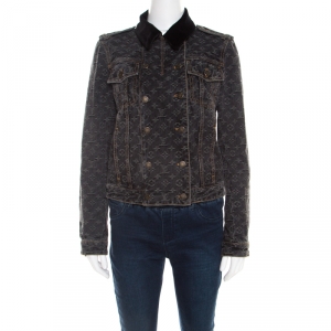 Louis Vuitton Dark Grey Monogrammed Denim Velvet Collar Detail Jacket M