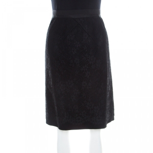 Louis Vuitton Black Lace Textured Dart Detail Pencil Skirt M 