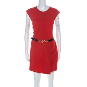 Louis Vuitton Red Crepe Sleeveless Belted Dress M