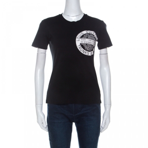 Louis Vuitton Black Cotton Logo Stamp Printed T Shirt S 
