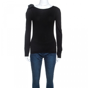 Louis Vuitton Black Wool Knit Bow Detail Sweater S